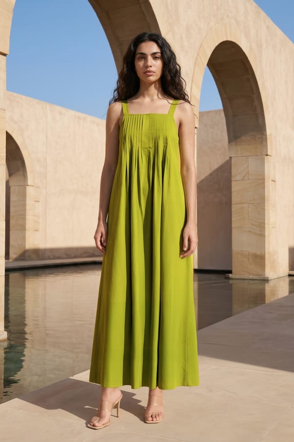 Lime Cotton Poplin Midi Dress with Open-Back Bow — Dash and Dot
