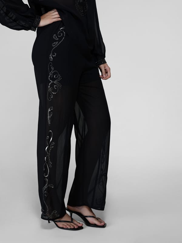 Black Sheer Drawstring Wide-Leg Pants — The Clothing Factory
