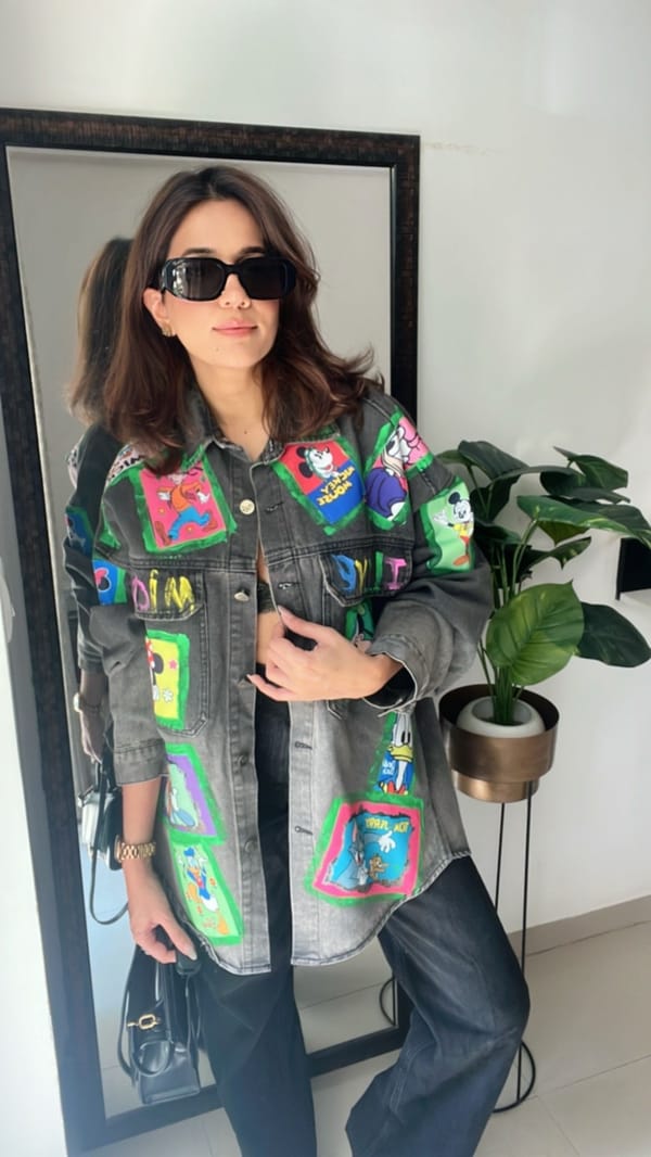 Cartoon Colorblast Oversized Denim Fall Jacket — CLOSET AFFAIR