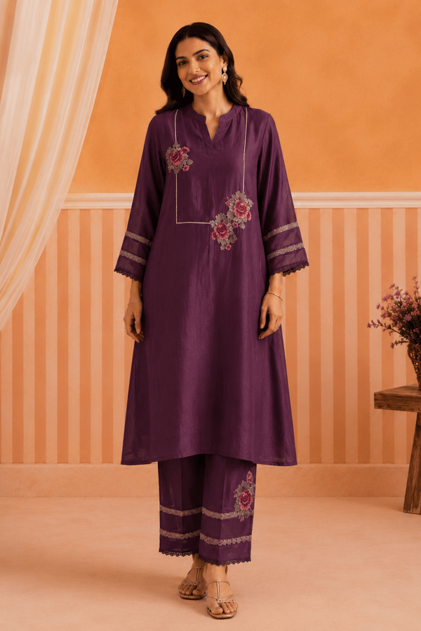 Tunic set with square yoke and cross-stitch motifs — Omi Clothing
