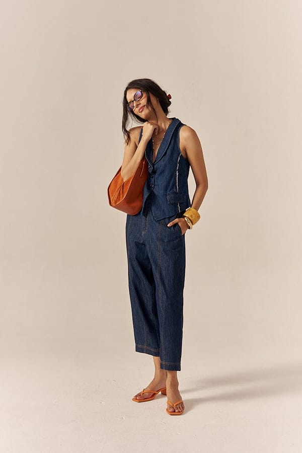 Blue Cotton Denim Barrel-Leg Trousers — Spacelines