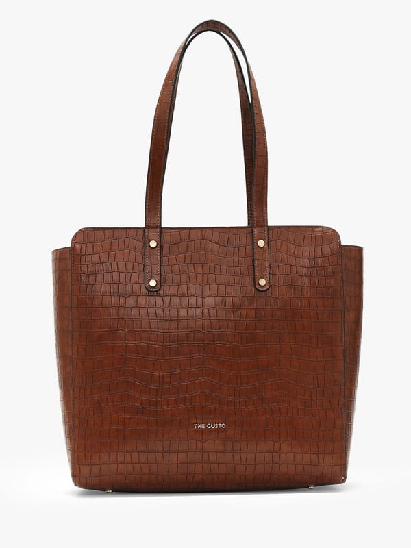 Beyond+ Croco Tote with Zipper Tan — The Gusto