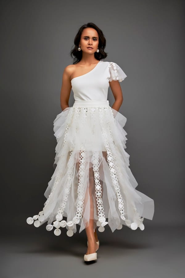 Tiered Tulle Skirt With Geometric Detailing — Deepika Arora