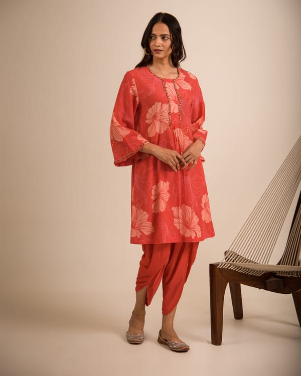 Red Floral kurta with dhoti — Kyra