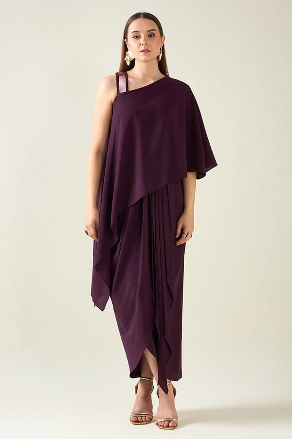 Purple Alloy Drape  Dress — Aakaar