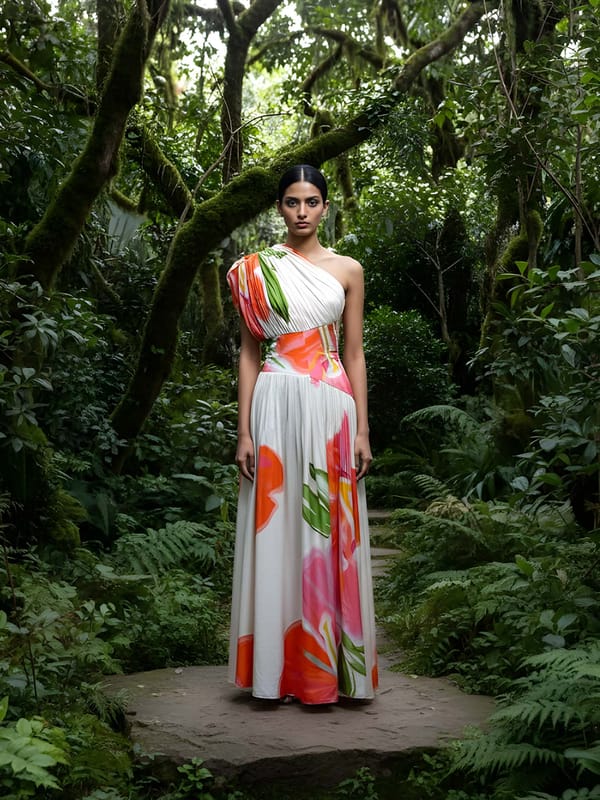 White One-Shoulder Hibiscus Printed Maxi Dress — POPPI