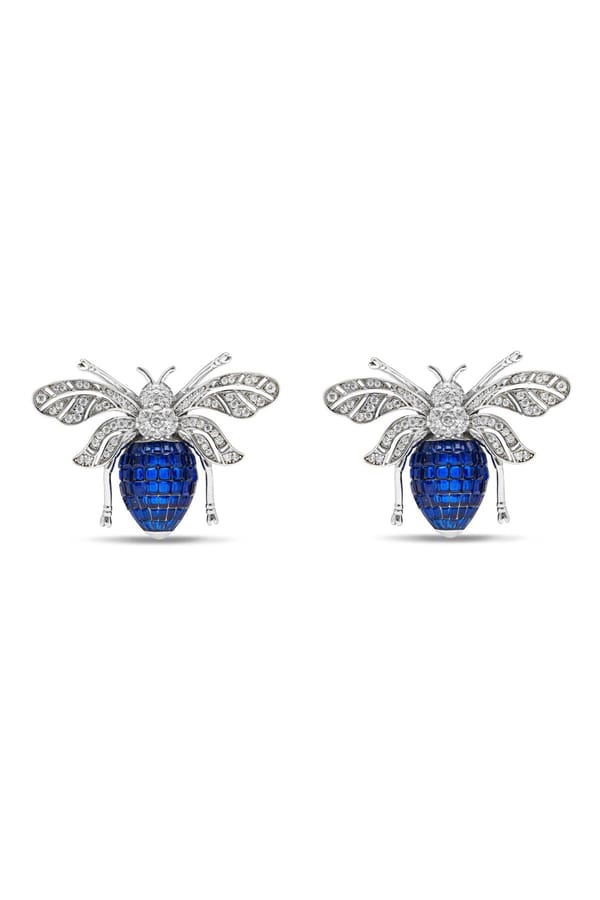 Blue Sapphire Enchanted Hive Honey Bee Earrings — Miss Jo