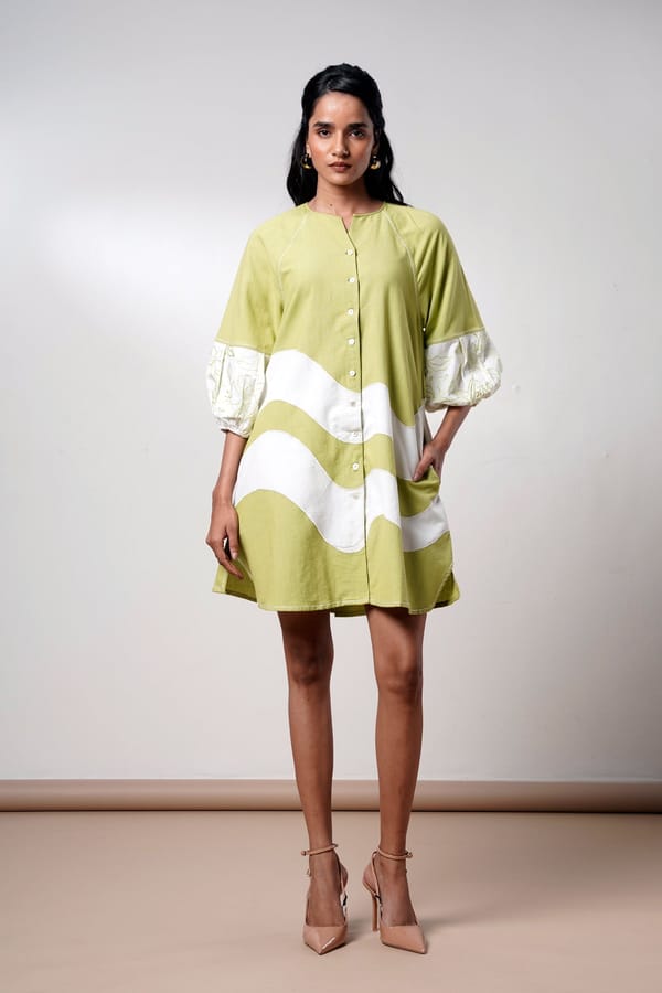 Olive and White Colorblock Cotton Mini Dress — Madder Much