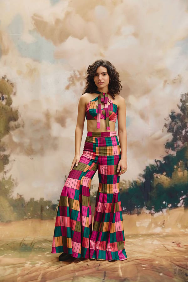 Multicolour Patchwork Halter Top and Wide-Leg Co-ord Set — Zip by Payal Zinal