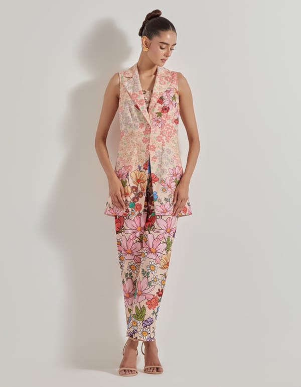 Multicolor Floral Printed 3-Piece Co-Ord Set with Bustier — Kavita Bhartia