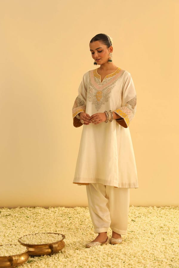 Daisy Ivory Embroidered Kalidaar Choga Kurta Set — Sheetal Batra