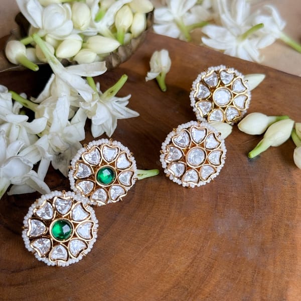 Heart Polki Studs- Green — Kesya