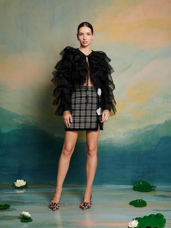 Black Cropped Tulle Ruffle Jacket with Tie-Up Neck — SISTER JANE