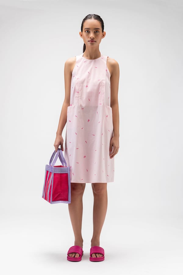 Rose Pink Cotton A-Line Sleeveless Knee-Length Dress — Genes Lecoanet Hemant