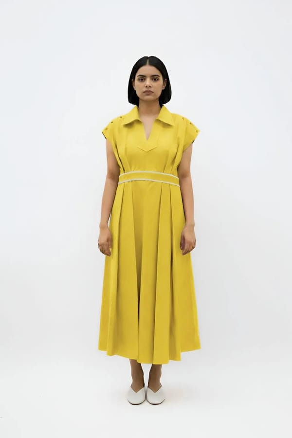 Mango Yellow-Ivory Skater Dress — Neora