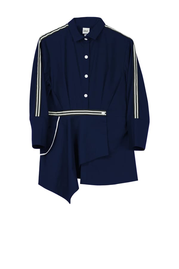 Navy Longline Tape Detail Button-Down Shirt — NOTEBOOK