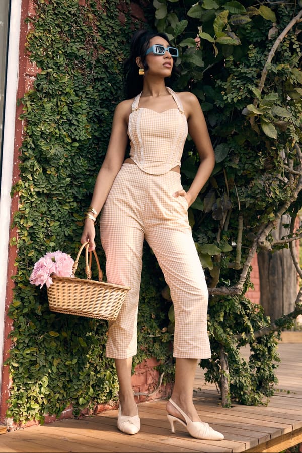 Yellow and White Gingham Mid-Rise Capri Pants — Lea Clothing