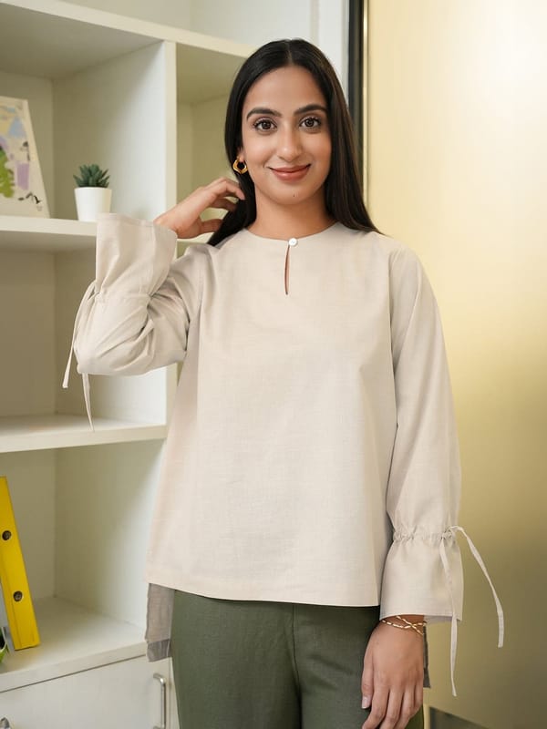 Cotton Tie Up Sleeve Top — Fable Street