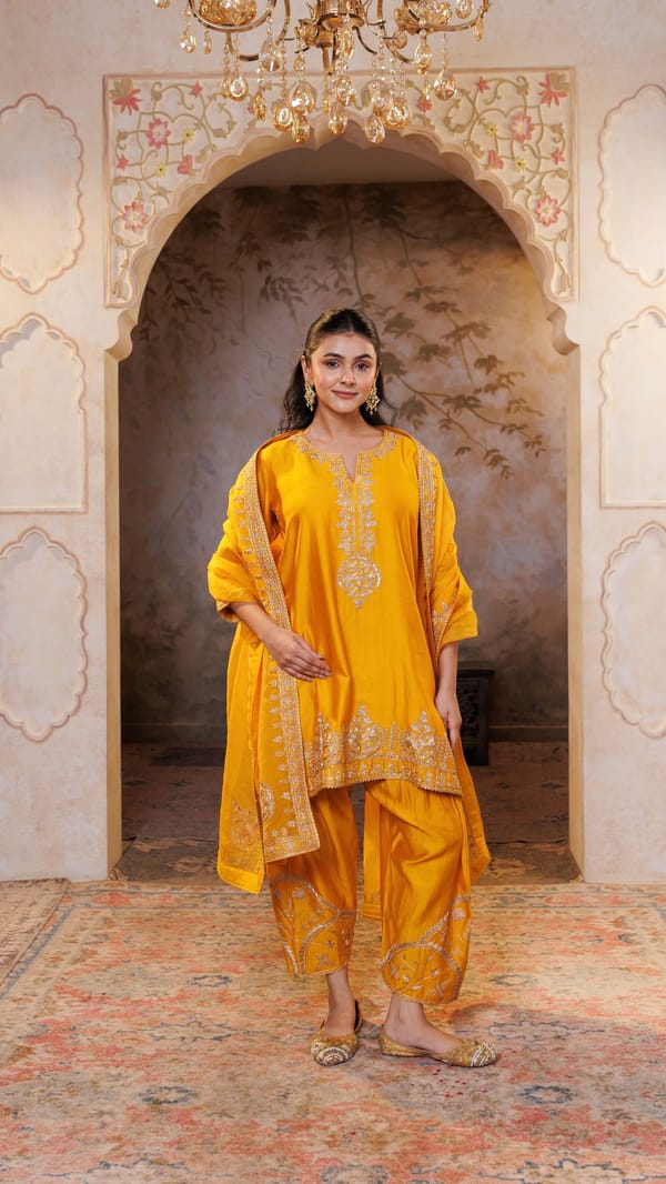 Mustard Noor Chanderi Silk Suit — Kylee Fashions