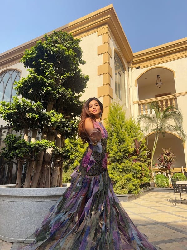 Multicolor Floral Embellished Maxi Dress with Sheer Net Skirt — Payal Zinal