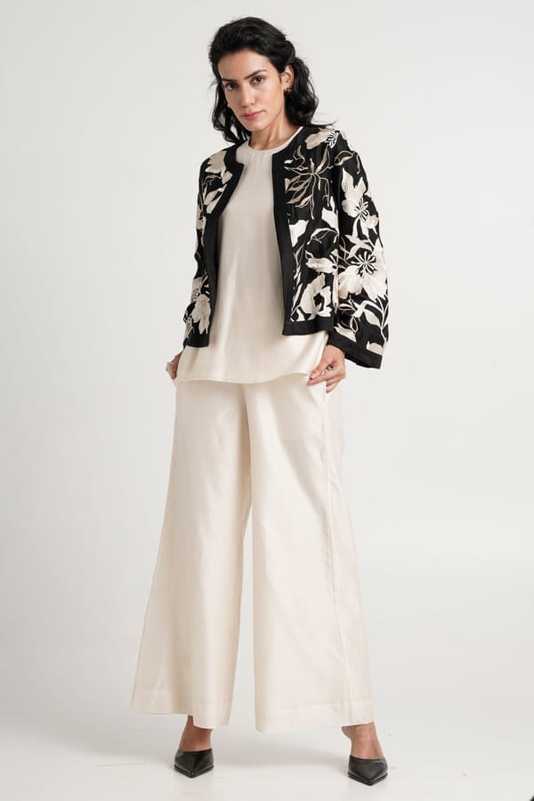 Twilight Monochrome Embroidered Shrug 3-Piece Co-ord Set — Madder Much