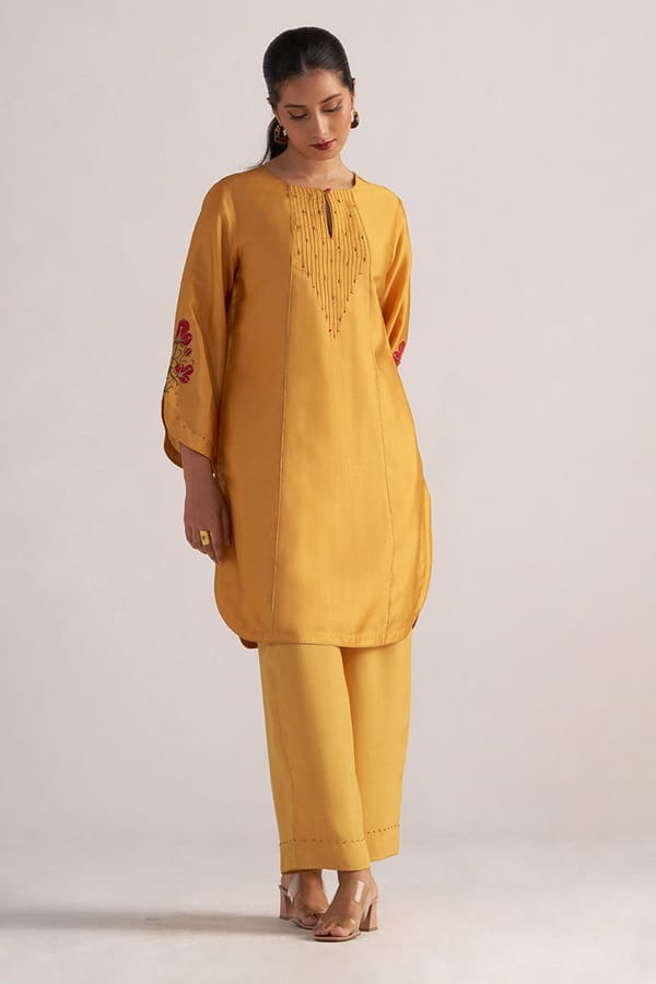 Golden Orange Kurta and Wide-Leg Bottom Co-ord Set — Ganga Fashions Pvt Ltd