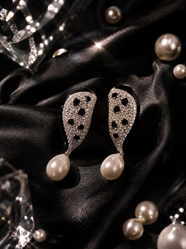 Noir Pearl Feather Earrings — SilvPop Jewels