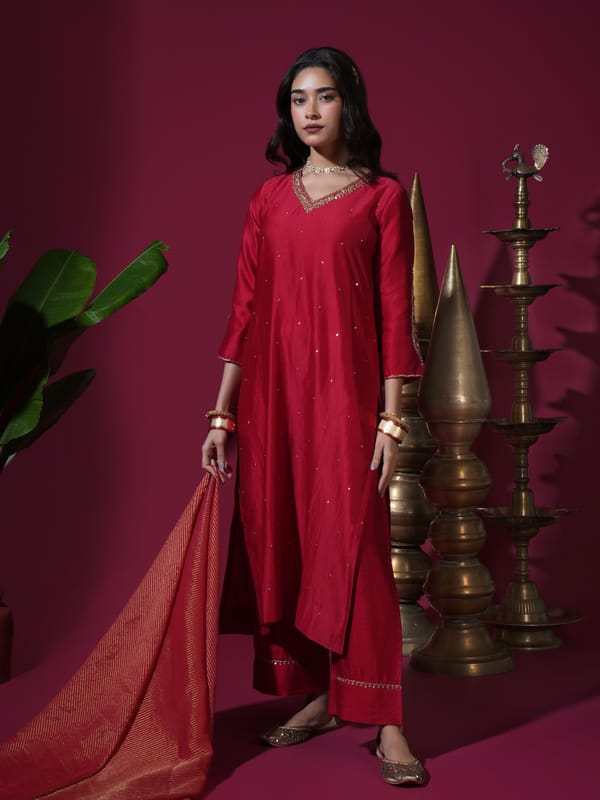 Red Asopalav Long Kurta Set — KOMAL SHAH