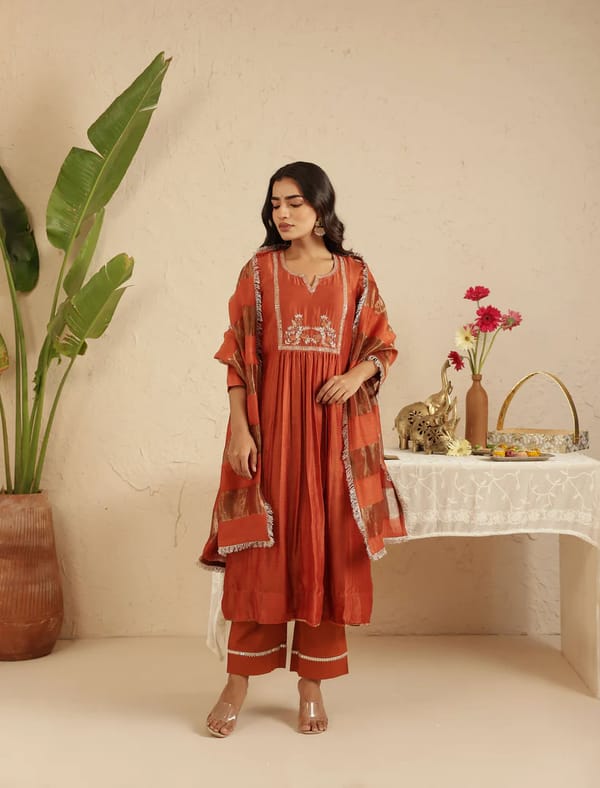 Rust M/C Sequence Suit Set — Gulabik