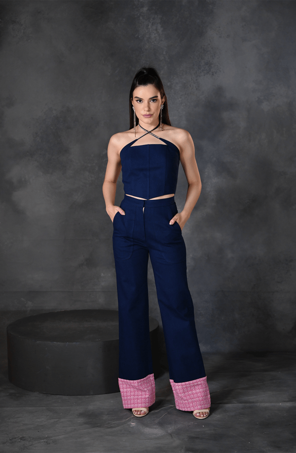 Blue Denim Corset & Pant Set — OMBRELLO