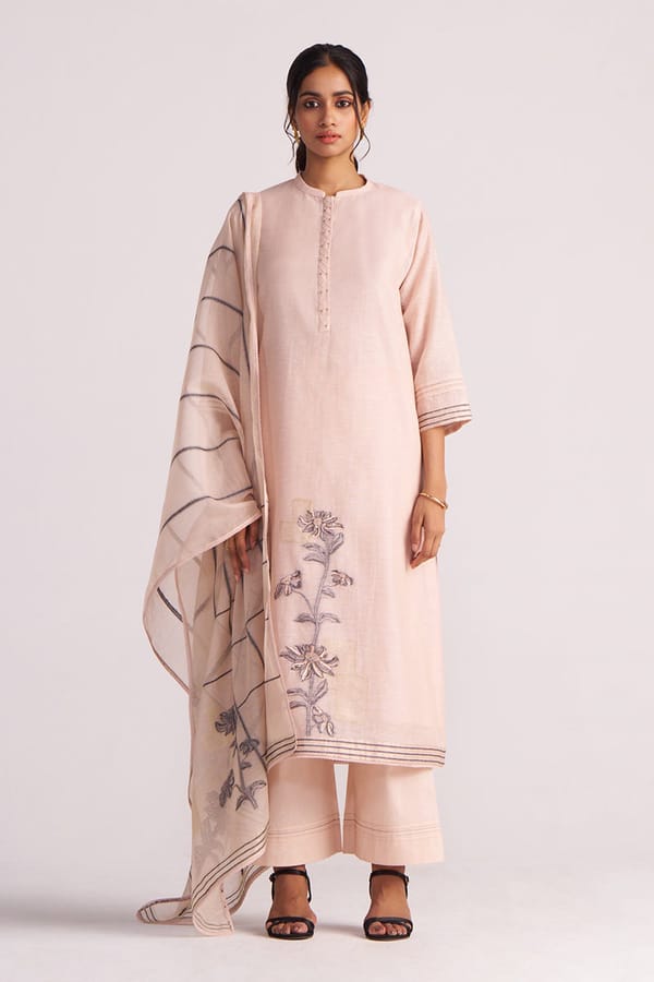 Sepia Rose Woven Chanderi Straight Kurta Set with Dupatta — Ganga Fashions Pvt Ltd