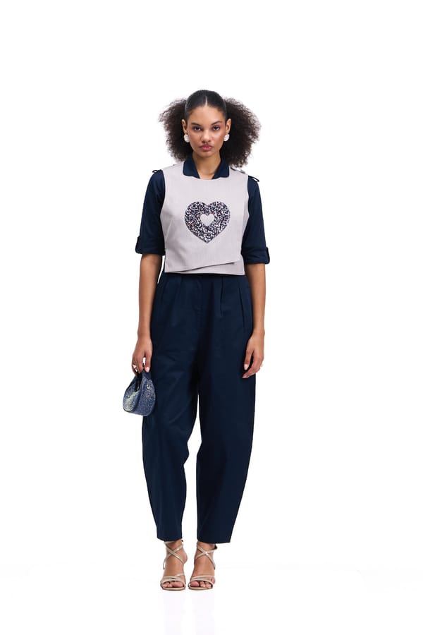 Navy Jumpsuit with Cloud Grey Heart Overlay Set — Our Love