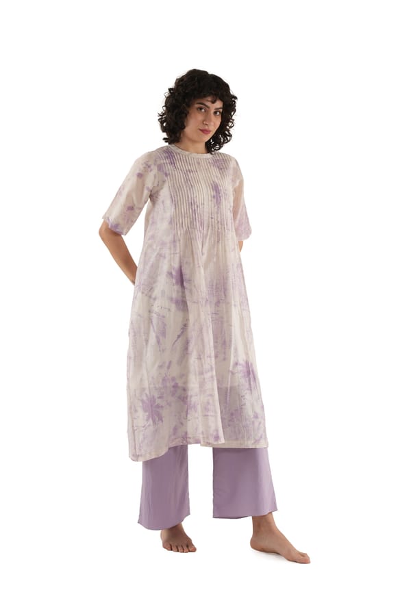 Texcher Print Pintuck Dress With Bottom — Khat