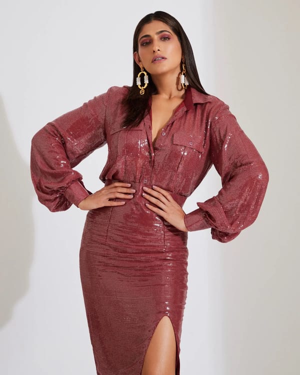 Sorbet Red Sequins Shirt and Skirt Co-ord Set — Torqadorn
