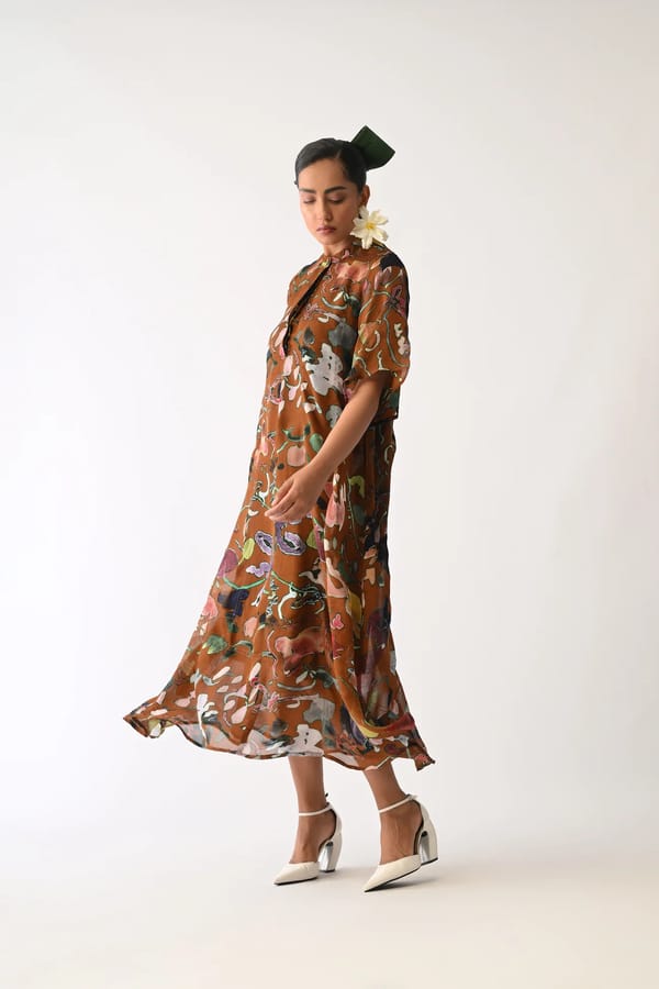 Luminia Brown Overlay Dress — Ofrida