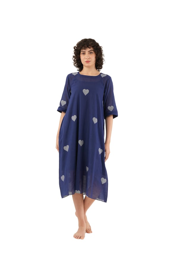 Navy Blue Heart Motif A-Line Kurta — Khat