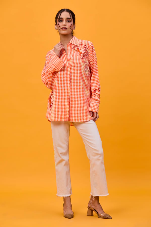 Orange seersucker lily shirt — REVIKA AGGARWAL