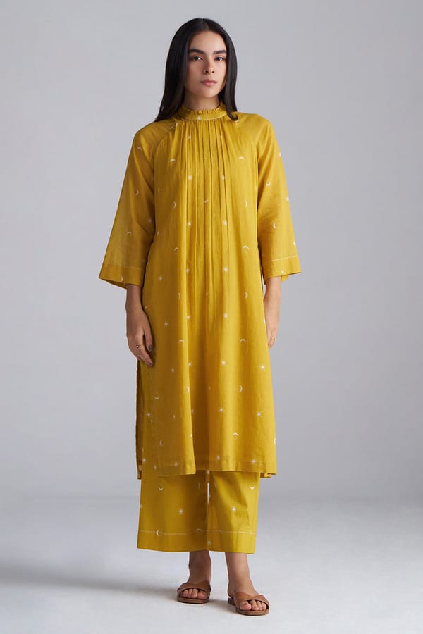 Nugget Gold Yellow Printed Mul-Cotton Co-ord Set — Ganga Fashions Pvt Ltd