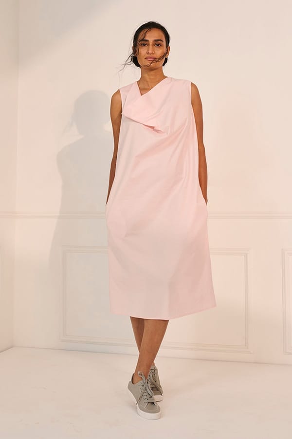 Light Pink Origami Neck Sleeveless Midi Dress — Unrush