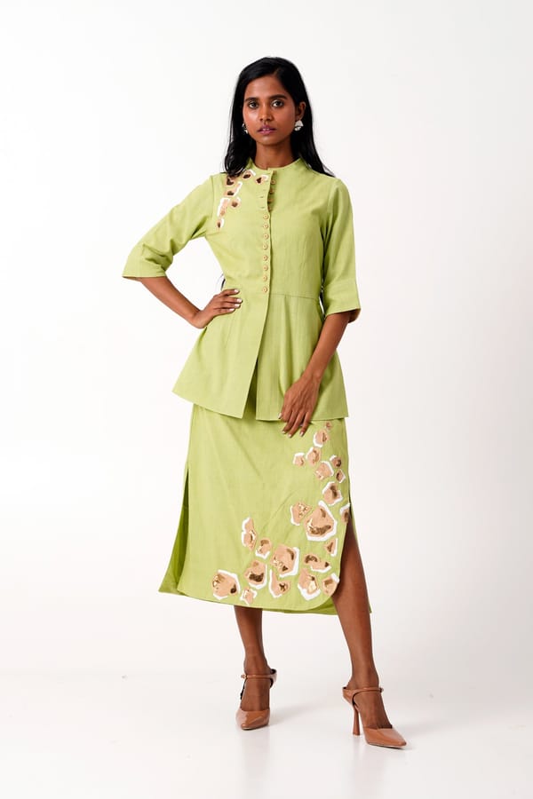 Spring Green Peplum Top and Midi Skirt Co-ord Set — Madder Much