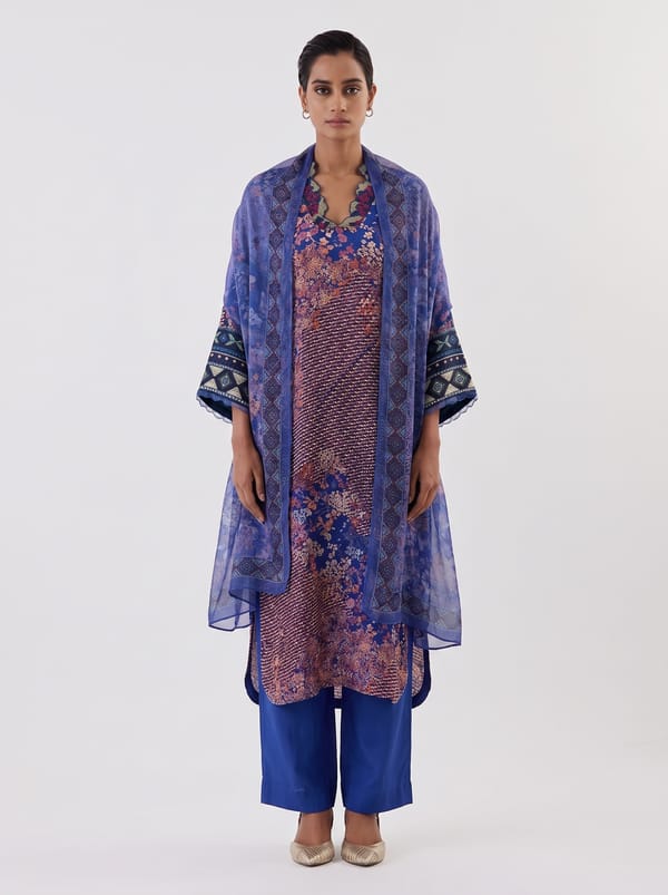 Water Glimmer Satin Kurta Set — Kavita Bhartia