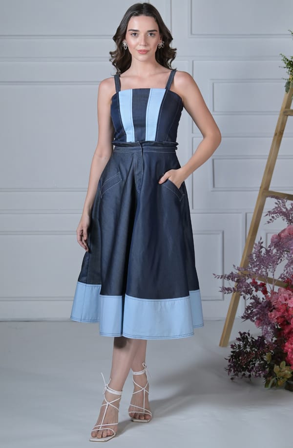 Dark Blue Denim Corset & Skirt Set — OMBRELLO