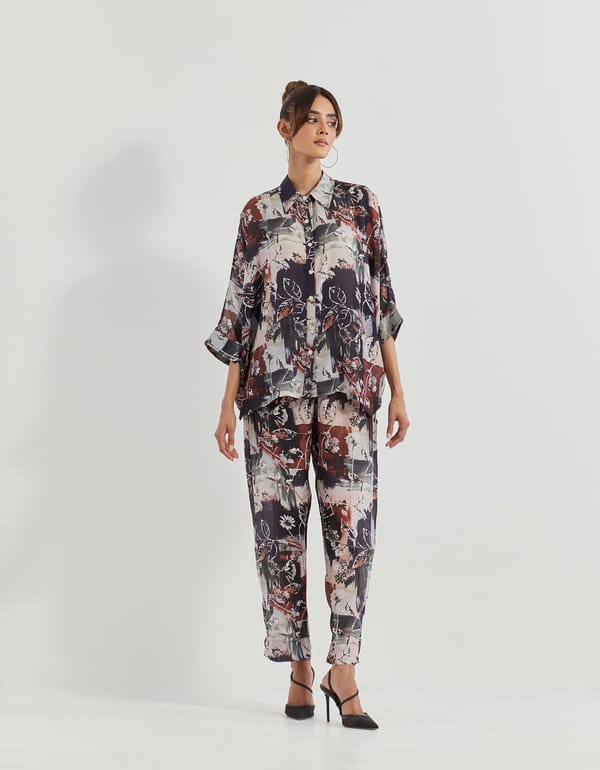 Black Abstract Printed Shirt and Pants Co-ord Set — Kavita Bhartia