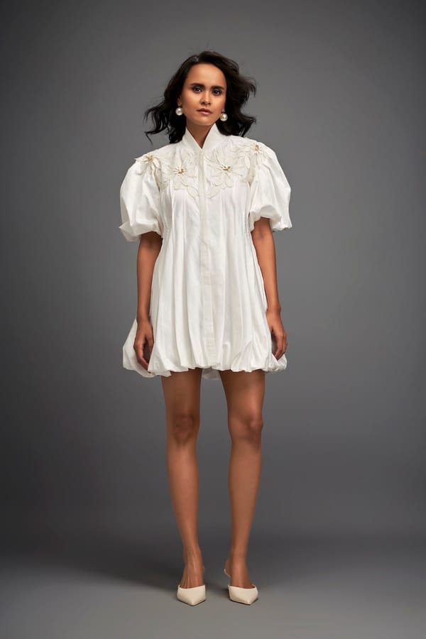 Structured Mini Dress With Puff Sleeves — Deepika Arora