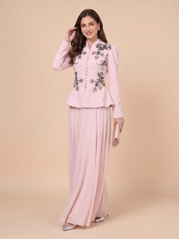 Floral Embellished Blazer And Skirt Set — Caran