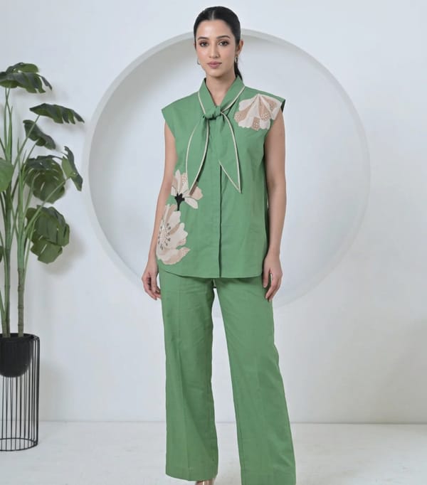 Velvet Big Flower Tie-Up Sleeveless Shirt — RUCHIKA MALLIKA LABEL