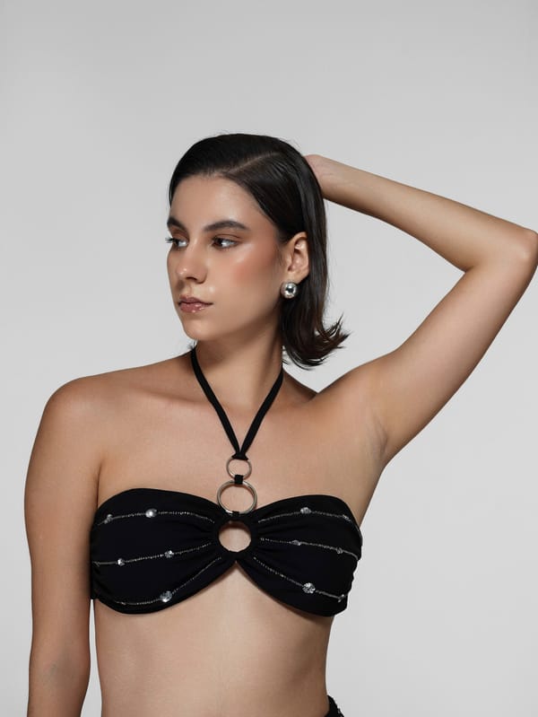 Black O-Ring Cut-Out Halter Bandeau Top — The Clothing Factory