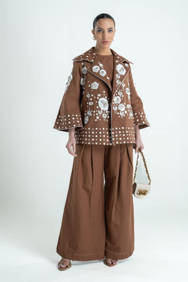 White and Beige Embroidered Jacket 3-Piece Co-ord Set — Our Love