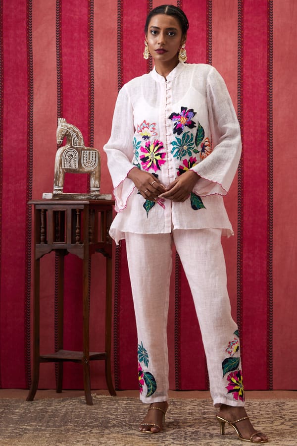 Zinnia Applique White Co-Ord Set — SOUP by Sougat Paul