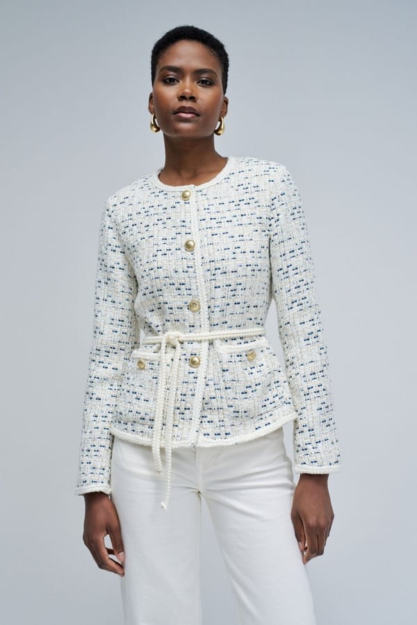 Pearl Tweed-Textured Belted Button-Front Coat — SALSA JEANS